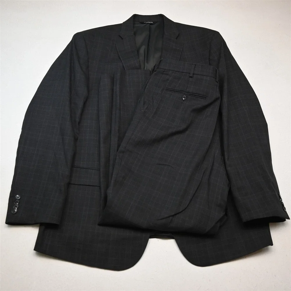 Jos A Bank 48L 38x32 Gray Windowpane Check 100% Wool Traveler Mens Suit